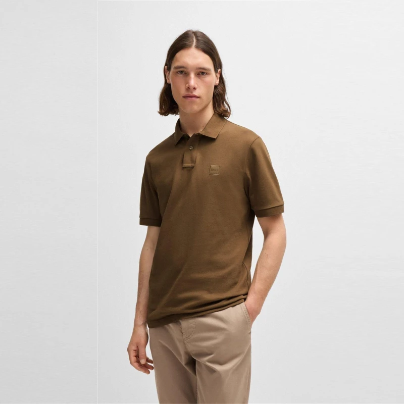 Image of Boss Mens HBO Passenger Premium Design Polo Shirt Open Brown male L