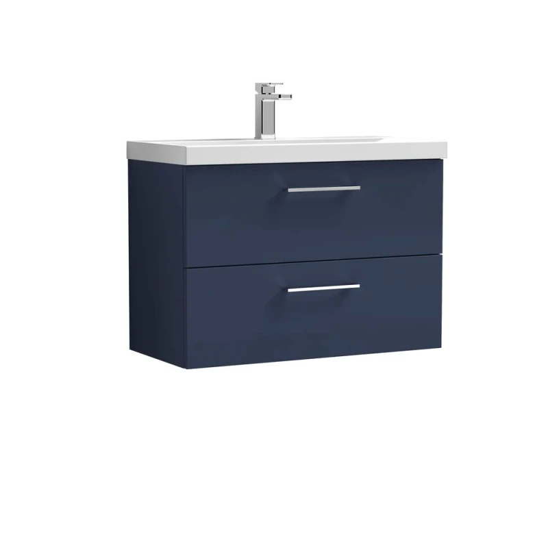 Image of Balterley Contemporary Bathroom Wall Hung 2 Soft-Close Drawer Vanity Unit & Mid-Edge Ceramic Basin, Midnight Blue, 800 mm in Blue Blue Unisex