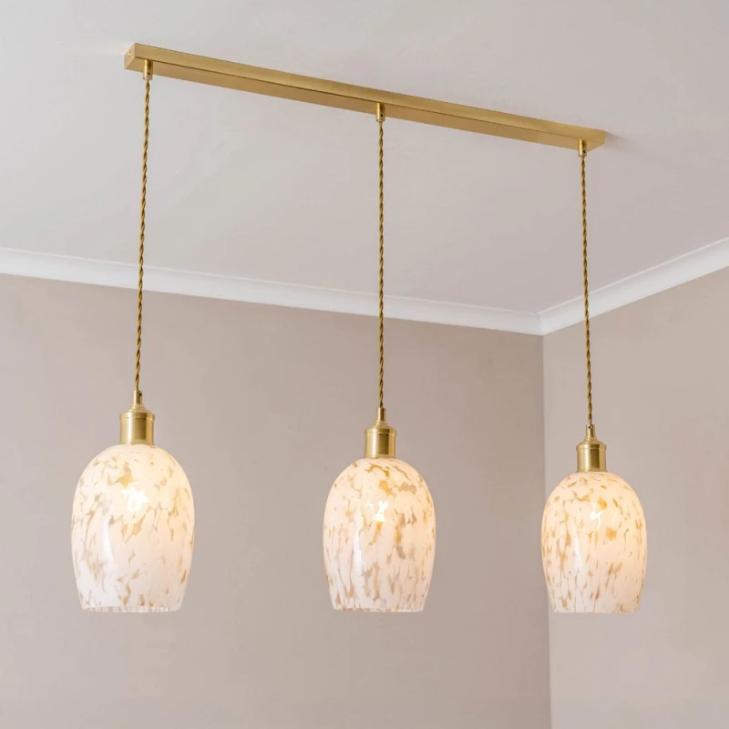 Image of ValueLights ValueLights India Confetti Glass Shade 3 Drop Gold Diner Ceiling Pendant Light and LED Bulbs in White White One Size Unisex 5059406063718