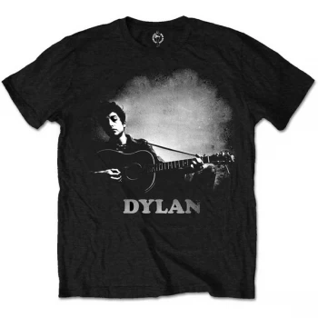 Image of Bob Dylan - Guitar & Logo Unisex Large T-Shirt - Black