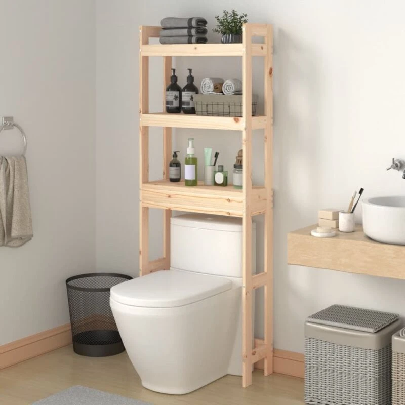 Image of vidaXL Toilet Rack 63X26X171cm Solid Wood Pine, Brown 824658