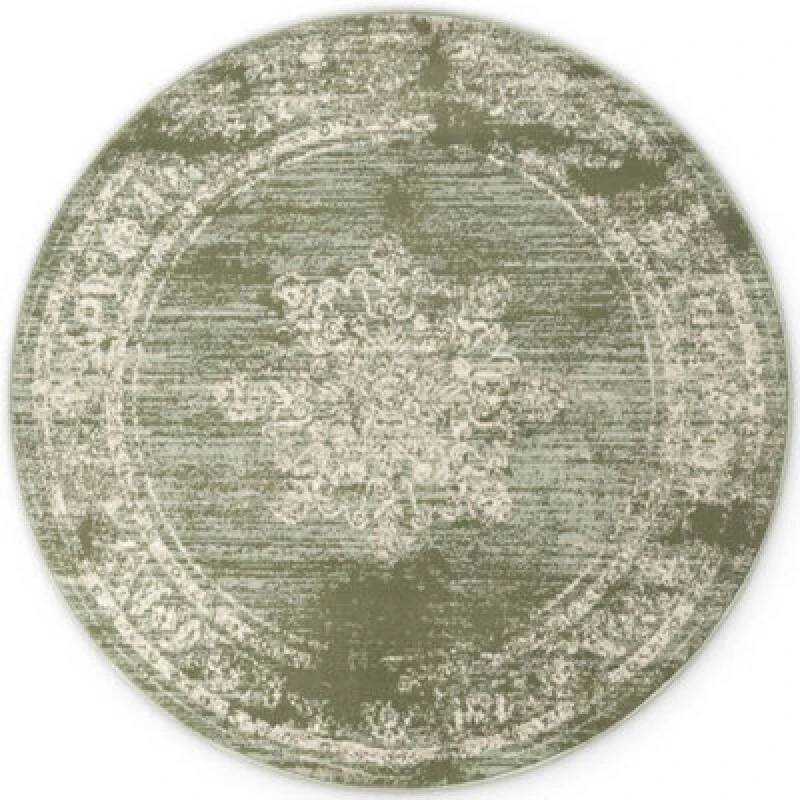 Image of The Rugs Gloria Round Rug Lydia Vintage Oriental Short Pile In Green