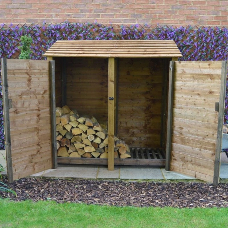 Image of Rutland County Garden Furniture Ltd Hambleton 6ft Log Store with Doors, L80 x W180 x H181 cm, Rustic Brown Brown Unisex