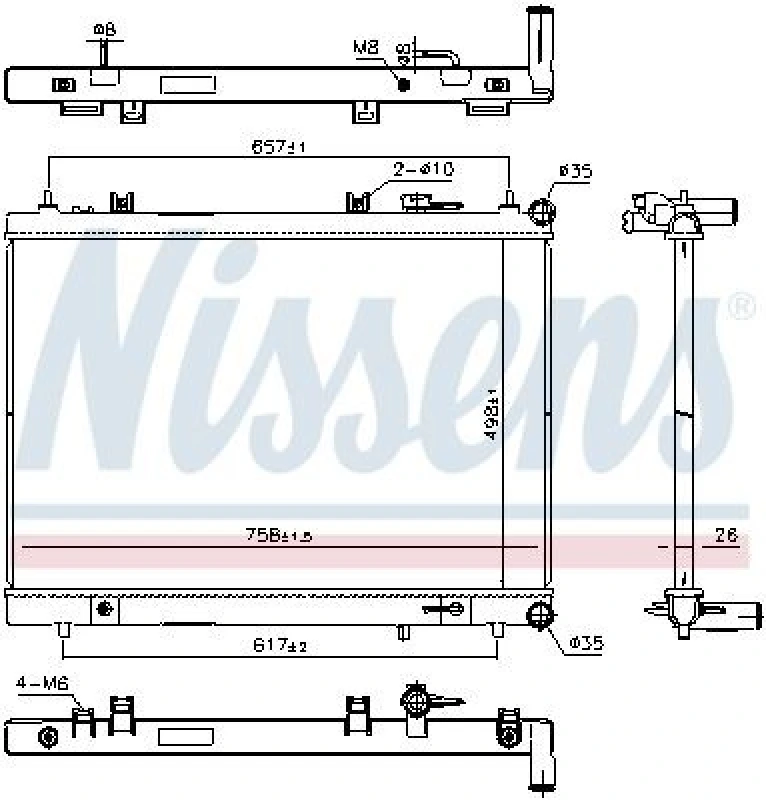 Image of NISSENS 606308 Engine radiator ** FIRST FIT ** Aluminium, Brazed cooling fins, without expansion tank, without gasket/seal Radiator,engine cooling (4