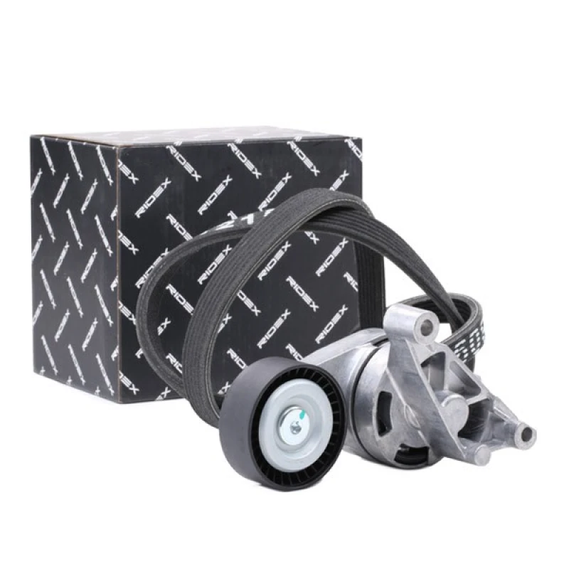 Image of RIDEX 542R1022 V-ribbed belt set with tensioner arm, tensioner pulley V-Ribbed Belt Set (542)