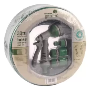 Image of 30m Reinforced Green Garden Hose Pipe / Hosepipe and Spray Gun Set