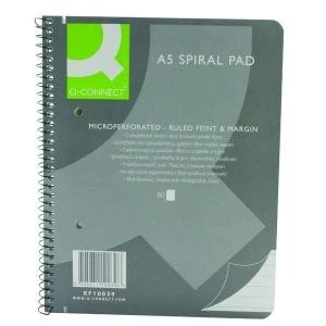 image of Q-Connect Ruled Margin Spiral Soft Cover Notebook 160 Pages A5 Pack of