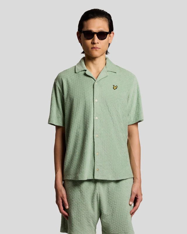 Image of Lyle & Scott Mens Honeycomb Effect Towelling Shirt in Green