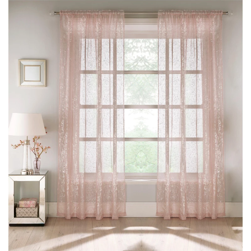 Image of Tyrone Textiles Pandora Metallic Print Voile Panel - Pair Pale Pink