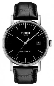 image of Tissot Mens Everytime Swissmatic Black Dial Black Leather Watch