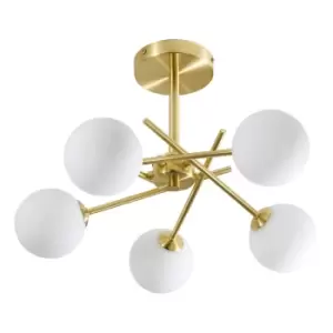 Image of Spa Lindos 5 Light Ceiling Light Opal Glass and Satin Brass