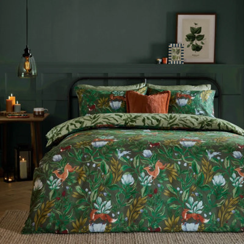 Image of Furn Furn Into The Woods Printed Reversible Duvet Cover Set in Blue Size: Double Blue Double Unisex 5025532357649