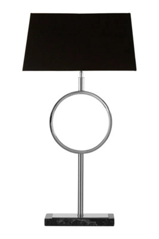 Image of Orsina Black Stone Base Table Lamp, Luxe Nickel Stand With Fabric Shade, Contemporary Accent Lighting