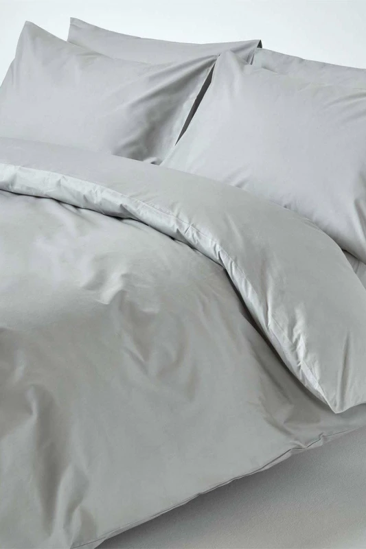 Image of Homescapes Silver Grey Egyptian Cotton Duvet Cover With Pillowcases 200 Tc, Double