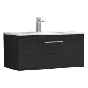 image of Arno Charcoal Black 800mm Wall Hung Single Drawer Vanity Unit with 18mm Profile Basin - ARN625B - Charcoal Black - Nuie