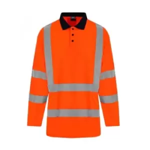 Image of PRO RTX High Visibility Mens Long Sleeve Polo Shirt (5XL) (Orange/Navy)