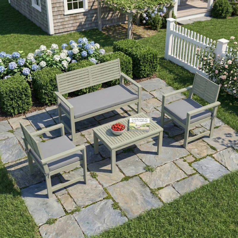 Image of OUTSUNNY 4 Seater Wooden Garden Furniture Set with Loveseat, Chairs, Table in Light Grey Size: 120cm Light Grey Unisex 120 cm