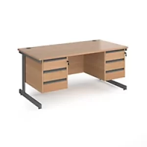 image of Dams International Straight Desk with Beech Coloured MFC Top and Graphite Frame Cantilever Legs and 2 x 3 Lockable Drawer Pedestals Contract 25 1600 x