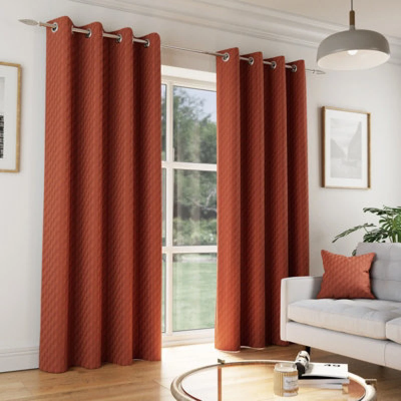 Image of Enhanced Living Tokyo Orange 90 X 90" (229X229Cm) Eyelet Thermal Noise Reducing Dim Out Curtains (Pair)