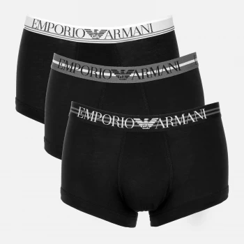 Image of Emporio Armani 3 Pack Stretch Cotton Mixed Waistband Trunks Black Size L Men
