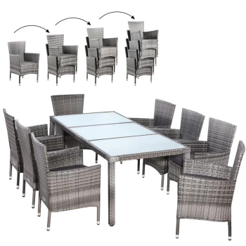 Image of Poly Rattan Seating Group 8 Garden Chairs Stackable Pads Table 190x190cm Outdoor Furniture Set (75x75 IN) - Casaria