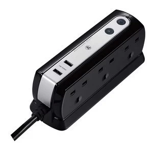 Image of Masterplug 6 socket Black Extension lead 2m