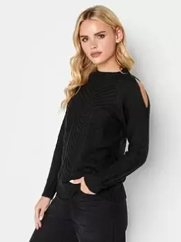 Image of PixieGirl Petite Black Cold Shoulder Jumper, Black, Size 6-8, Women