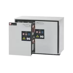 image of asecos Type 90 fire resistant add-on drawer unit for hazardous goods, HxW 800 x 1102 mm, 2 drawers, 2 perforated steel inserts, 2 pull-out levels, lig