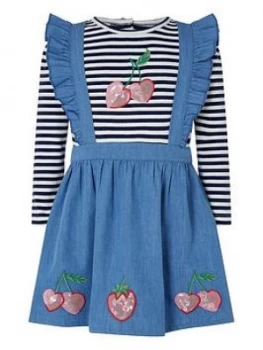 Image of Monsoon Baby Girls Cherry Pinny & T-Shirt - Blue