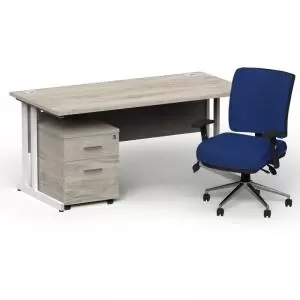 Image of Impulse 1600800 White Cant Desk Grey Oak 2 Dr Mobile Ped & Chiro