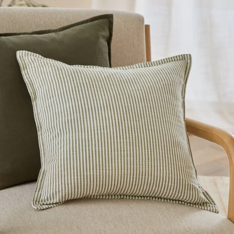 Image of Yard Truro Stripe Reversible 100% Cotton Cushion in Green Size: 45cm x 45cm Green Unisex 45cm x 45 cm