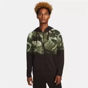 Image of Nike Dri-FIT Fleece Mens Full-Zip Camo Fitness Hoodie - Green