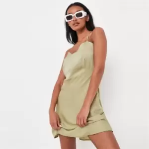 Missguided Satin Cowl Back Mini Dress - Green