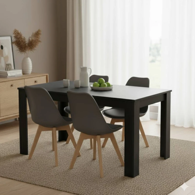 Image of Kosy Koala Dark Grey Dining Table Set With 4 Grey Plastic Chairs Modern Dining Furniture