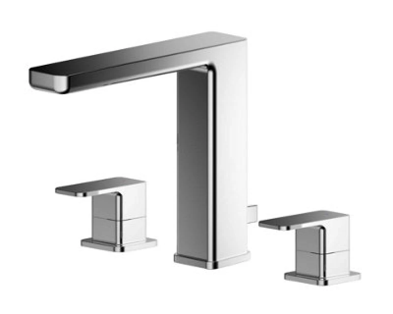 Image of Balterley Square Deck 3 Tap Hole Basin Mixer Tap Pop Up Waste Chrome Silver