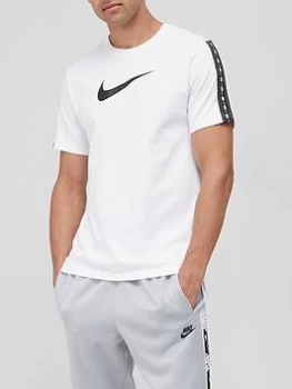 image of Nike Repeat Swoosh Tape T-Shirt - White/Black Size XL Men