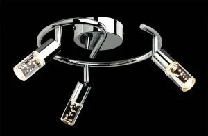 Image of LED 3 Light Spiral Semi Flush Multi Arm Ceiling Chrome, Clear Acrylic Bubble Shade