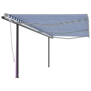 image of Vidaxl Manual Retractable Awning With Posts 6X3 M Blue And White