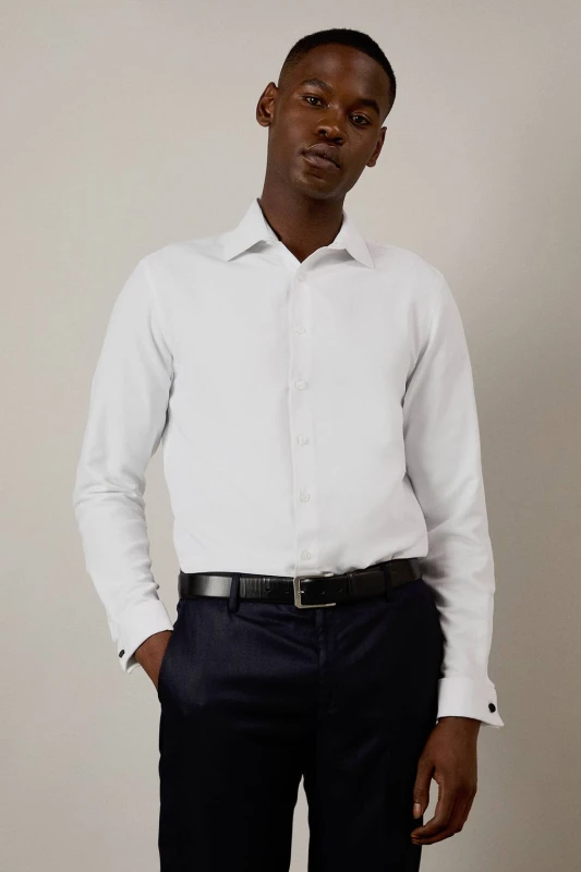 Image of Burton Burton Men White Textured Double Cuff Tailored FiT-Shirt Size: 14.5 in White 14.5 in Male 5063631511203