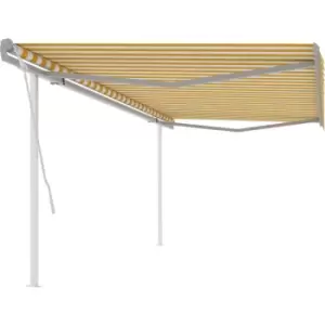 image of Vidaxl - Manual Retractable Awning with Posts 5x3.5 m Yellow and White Yellow