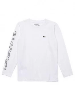 image of Lacoste Sports Boys Long Sleeve Logo T-Shirt, White, Size 10 Years