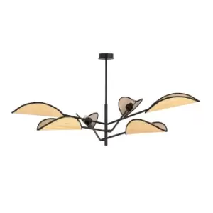 Image of Emibig Vene Black Multi Arm Semi Flush Ceiling light with Brown Fabric Shades, 6x E14