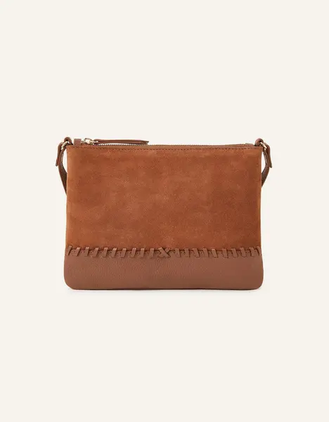 image of Accessorize Leather Stitch Detail Cross-Body Bag Tan