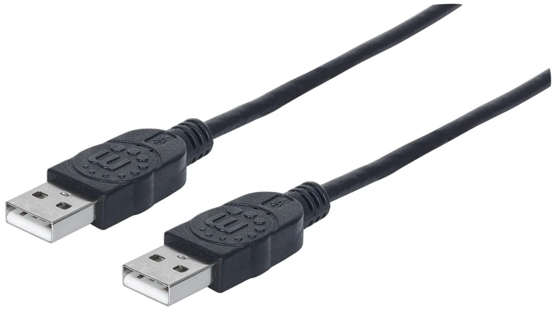 Image of Manhattan Manhattan USB-A to USB-A Cable, 1m, Male to Male, 480 Mbps (USB 2.0), Hi-Speed USB, Black, Lifetime Warranty, equivalent to USB2AA1M. 353892
