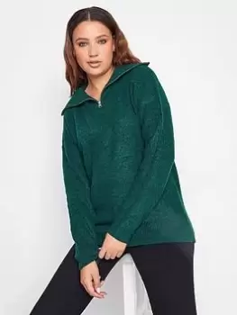 Image of Long Tall Sally Green Zip Funnel Jumper, Green, Size 14-16, Women