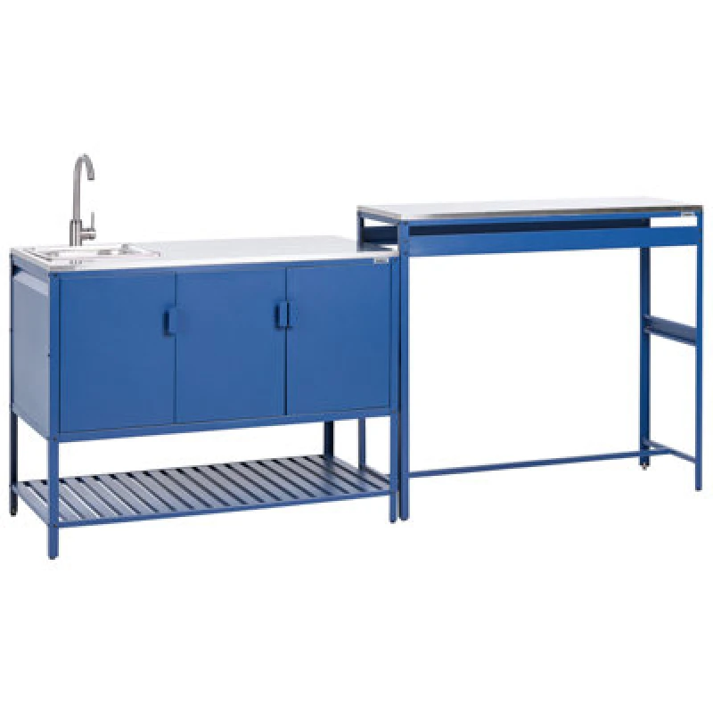 Image of Beliani 2 Piece Outdoor Kitchen Set With Sink Maenza Metal Blue