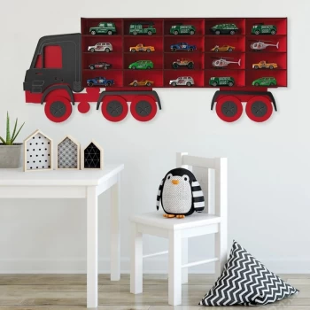 Kamyon - Red, Black Red Black Decorative MDF Wall Shelf