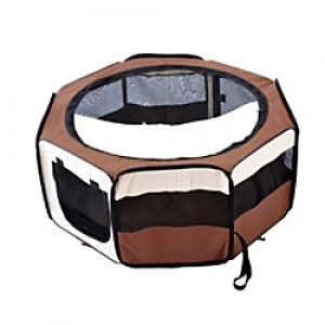 image of HOMCOM Pet Playpen Brown, Cream 900 mm x 410 mm