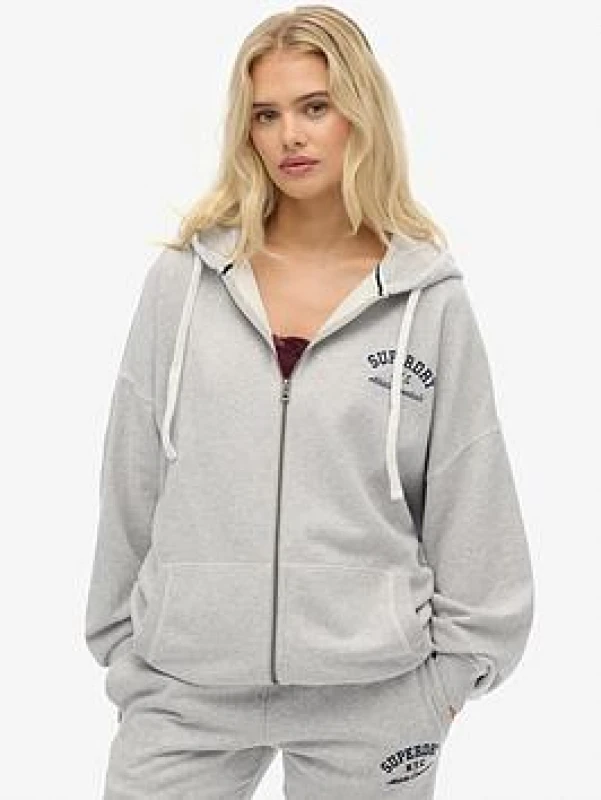 Image of Superdry Womens oversized hooded zip sweatshirt Superdry Athletic Essentials Gris Female L