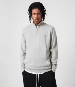 Image of AllSaints Mens Raven Half Zip Sweatshirt, Grey Marl, Size: XS